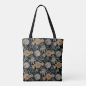 Chrysanthemums Schwarzer Hintergrund, floral Vinta Tasche (Rückseite)