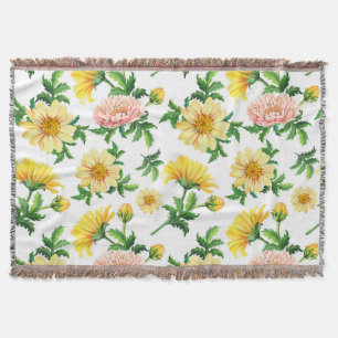 Chrysanthemums Wasserfarbe: Nahtloses Blumendesign Decke