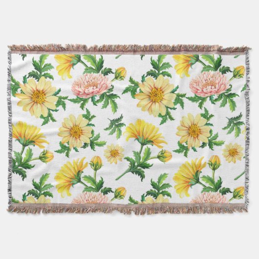 Chrysanthemums Wasserfarbe: Nahtloses Blumendesign Decke (Vorderseite)