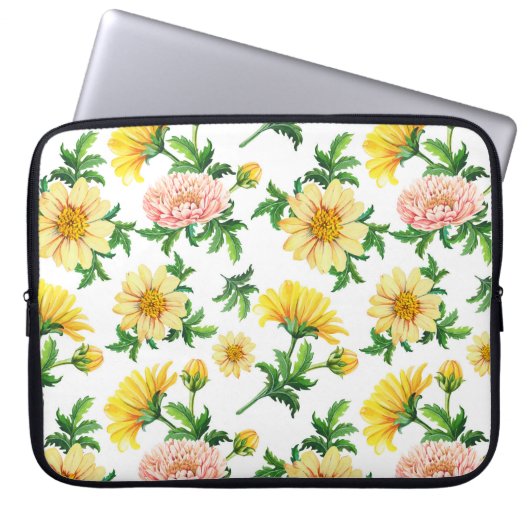 Chrysanthemums Wasserfarbe: Nahtloses Blumendesign Laptopschutzhülle (Vorderseite)