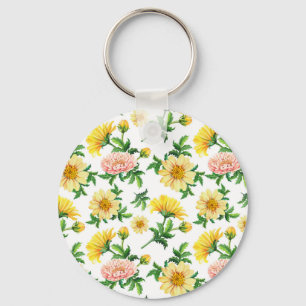 Chrysanthemums Wasserfarbe: Nahtloses Blumendesign Schlüsselanhänger