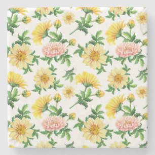 Chrysanthemums Wasserfarbe: Nahtloses Blumendesign Steinuntersetzer