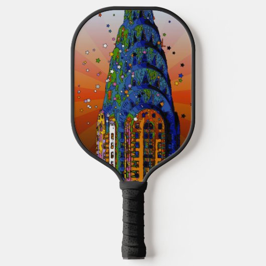 Chrysler Gebäude #5 - Psychedelic Style Pickleball Schläger (Vorderseite)