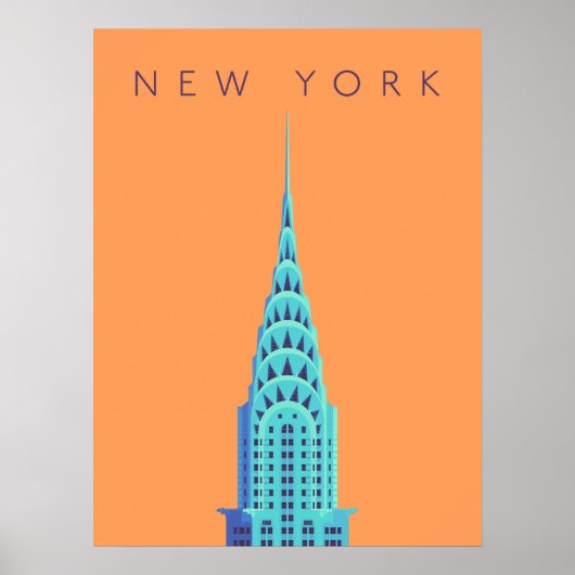 Chrysler Gebäude New York Art Deco - Text Orange Poster (Vorne)