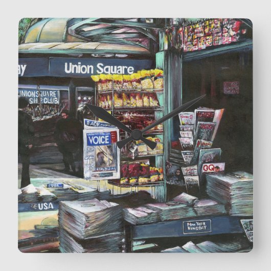 Chrysocolia Morning, Gewerkschaft Square, NYC Quadratische Wanduhr (Vorderseite)