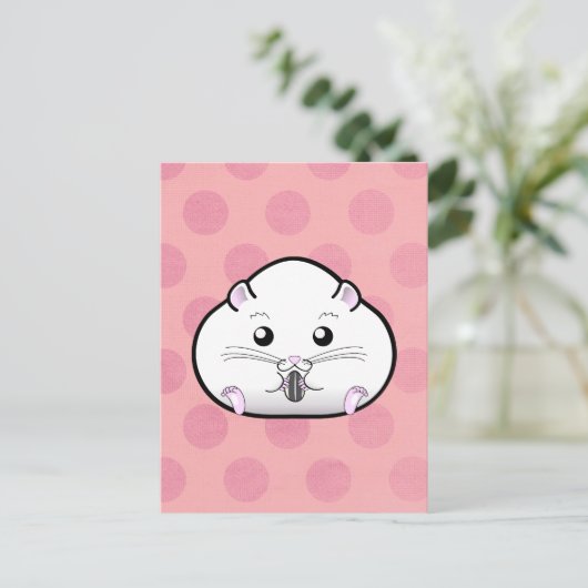 Chubby All White Russian Zwarf Hamster Postkarte (Stehend Vorderseite)