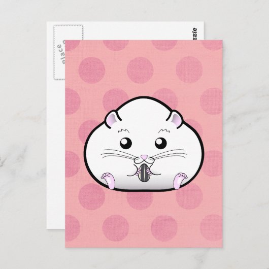 Chubby All White Russian Zwarf Hamster Postkarte (Vorne/Hinten)
