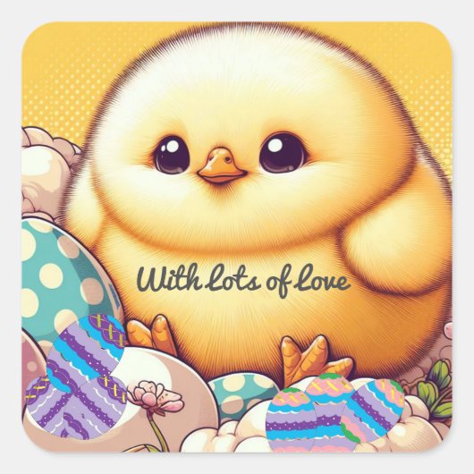 Chubby Baby Chick mit Eiern Quadratischer Aufkleber (Vorderseite)