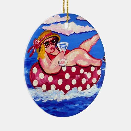 Chubby Beach Diva mit Martini Runder Ornament (Rechts)