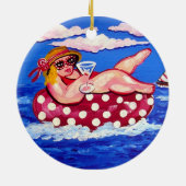 Chubby Beach Diva mit Martini Runder Ornament (Hinten)