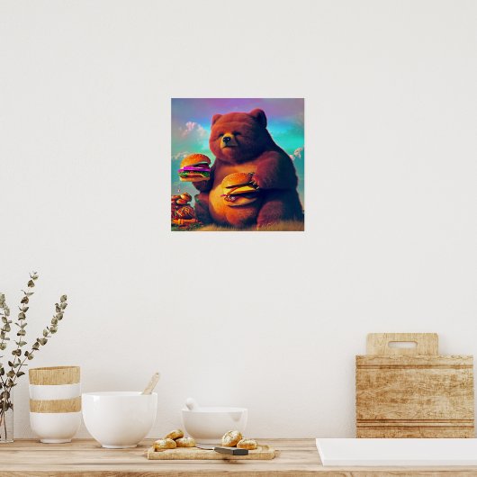 Chubby Bear Eating Cheeseburgers Poster (Küche)