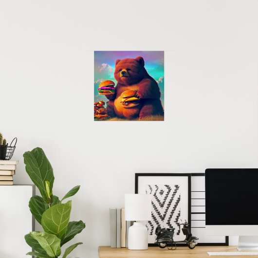 Chubby Bear Eating Cheeseburgers Poster (Heimbüro)