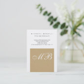 Chubby Beige Script Monogram White Business Card Visitenkarte (Stehend Vorderseite)