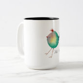 Chubby Bird Peep, Whimsical bird, colourfull Zweifarbige Tasse (Vorderseite Links)