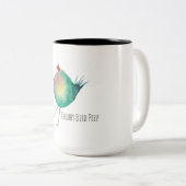Chubby Bird Peep, Whimsical bird, colourfull Zweifarbige Tasse (VorderseiteRechts)
