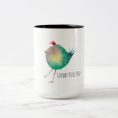 Chubby Bird Peep, Whimsical bird, colourfull Zweifarbige Tasse (Mittel)