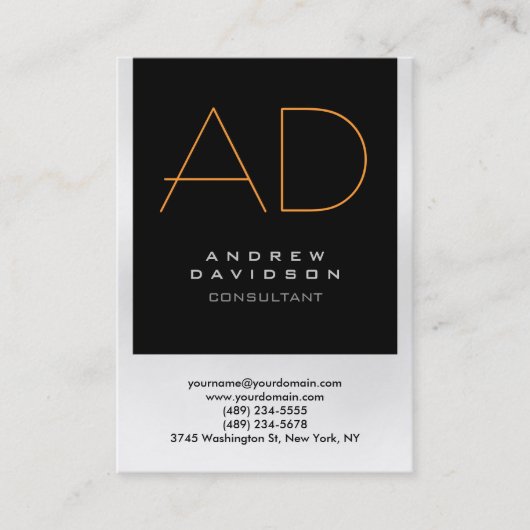 Chubby Black Orange Gray Monogram Business Card Visitenkarte (Vorderseite)