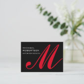 Chubby Black Red Monogram Stylish Business Card Visitenkarte (Stehend Vorderseite)
