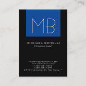 Chubby blauer schwarzer Hintergrund mit Monogramm Visitenkarte (Vorderseite)