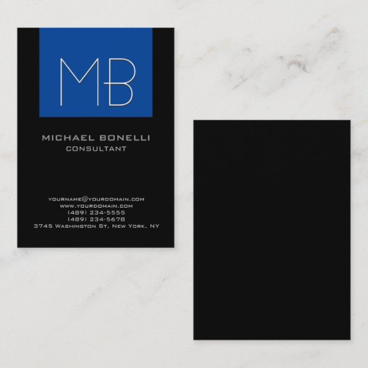 Chubby blauer schwarzer Hintergrund mit Monogramm Visitenkarte (Vorne/Hinten)