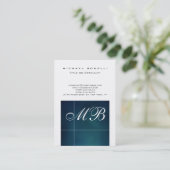 Chubby Blue Script Monogram White Business Card Visitenkarte (Stehend Vorderseite)