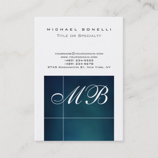 Chubby Blue Script Monogram White Business Card Visitenkarte (Vorderseite)