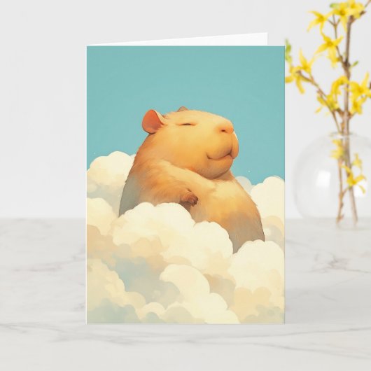 Chubby Capybara Ruhen auf einer Wolke Karte (Gelbe Blume)