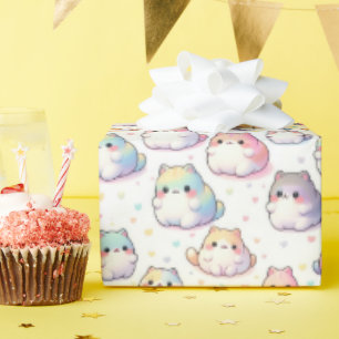 Chubby Cartoon Cat Collection mit Herz Geschenkpapier