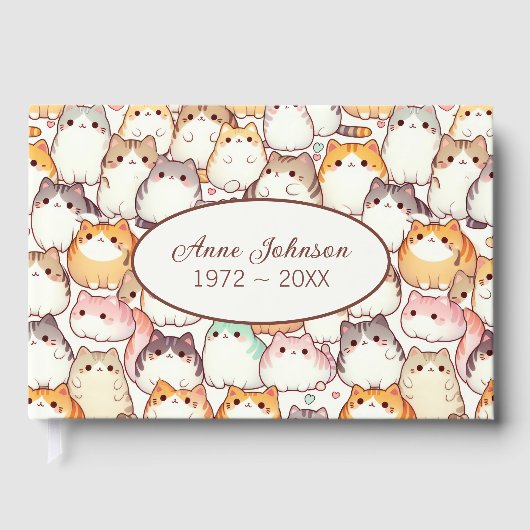 Chubby Cartoon Cat Collection With Hearts Gästebuch (Vorderseite)