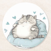 Chubby Cat Chill Vibes Runder Pappuntersetzer (Vorderseite)