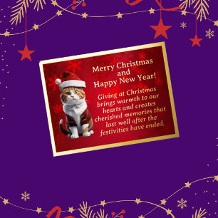 Chubby Cat in Weihnachtsmannmütze Foil Post Card Folien Feiertagspostkarte