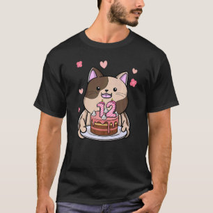 Chubby Cat mit einem Geburtstagskuchen zum 12. T-Shirt