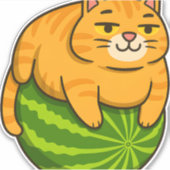 Chubby Cat on Watermelon Meme Shirt Aufkleber (Vorderseite)