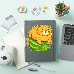Chubby Cat on Watermelon Meme Shirt Aufkleber