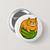 Chubby Cat on Watermelon Meme Shirt Button (Vorne & Hinten)