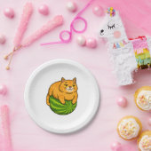 Chubby Cat on Watermelon Meme Shirt Pappteller (Party)