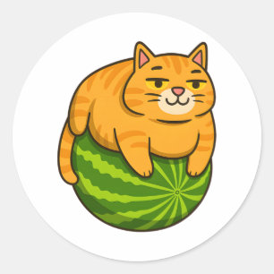 Chubby Cat on Watermelon Meme Shirt Runder Aufkleber