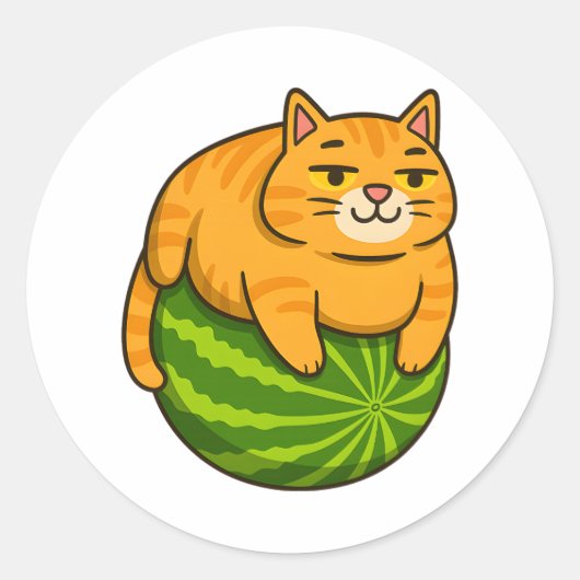 Chubby Cat on Watermelon Meme Shirt Runder Aufkleber (Vorderseite)