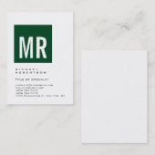 Chubby Forest Green Monogram White Business Card Visitenkarte (Vorne/Hinten)