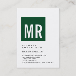 Chubby Forest Green Monogram White Business Card Visitenkarte