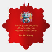Chubby Fortune Cat Chinesische Neujahrskarte Ornament Karte (Rückseite)