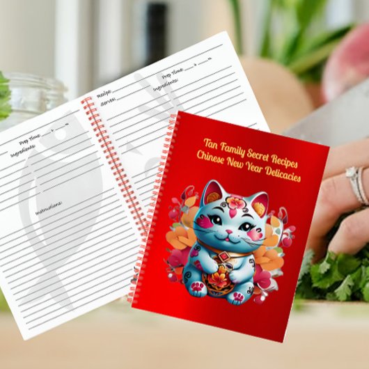 Chubby Fortune Cat Chinesisches Neujahrsrezeptenbu Notizblock