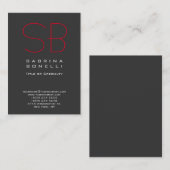 Chubby Grey Red Monogram Business Card Visitenkarte (Vorne/Hinten)