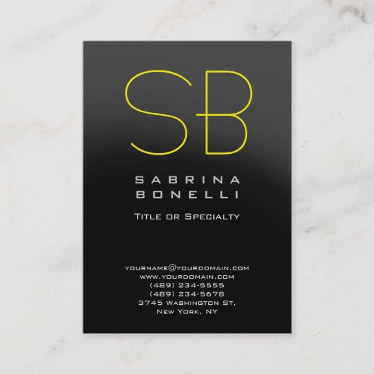 Chubby Grey Yellow Monogram Business Card Visitenkarte (Vorderseite)