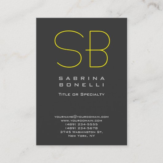 Chubby Grey Yellow Monogram Business Card Visitenkarte (Vorderseite)