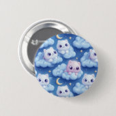 "Chubby Kawaii Cats and Clouds 3D Nahtlose Muster Button (Vorne & Hinten)
