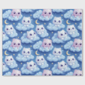 "Chubby Kawaii Cats and Clouds 3D Nahtlose Muster Geschenkpapier (Flach)