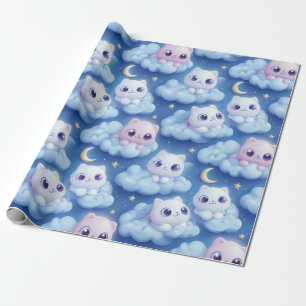 "Chubby Kawaii Cats and Clouds 3D Nahtlose Muster Geschenkpapier