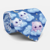 "Chubby Kawaii Cats and Clouds 3D Nahtlose Muster Krawatte (Gerollt)