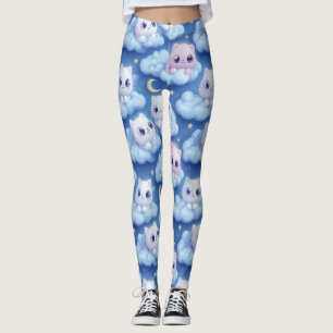 "Chubby Kawaii Cats and Clouds 3D Nahtlose Muster Leggings